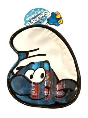 3pc Vintage 2012 Lotta Luv The Smurfs Shape Zip Bag w/Liquid Wand Lip Glosses